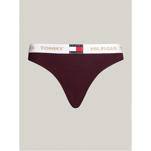 Tommy Hilfiger γυναικείο κυλοτάκι thong σε μπορντώ χρώμα με λευκό λάστιχο και χρυσά γράμματα! UW0UW05655 XIH